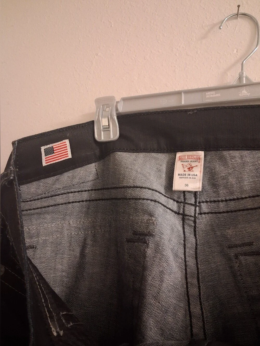 TRUE RELIGION RICKY Mens Flap Pockets Straight Black Denim Jeans 36x32